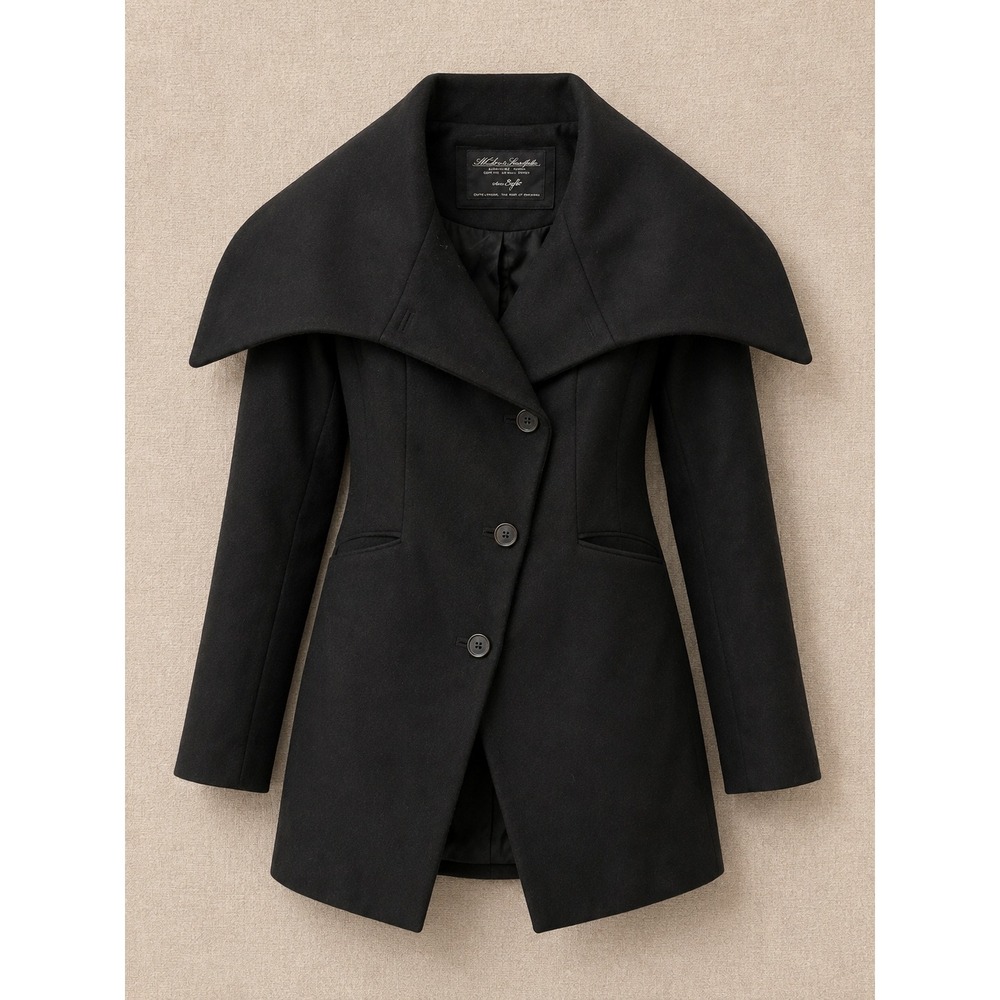 AllSaints Women Coat 8 Black Tepo Wool Oversized Shawl Collar Tailored Jacket